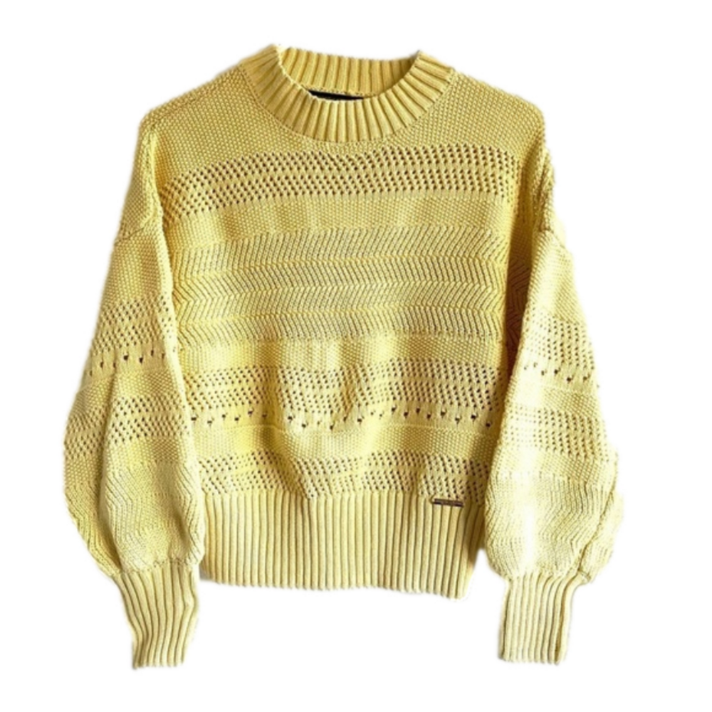 Marc New York Women’s Yellow Crochet Open Knit Pull Over Sweater Sz M